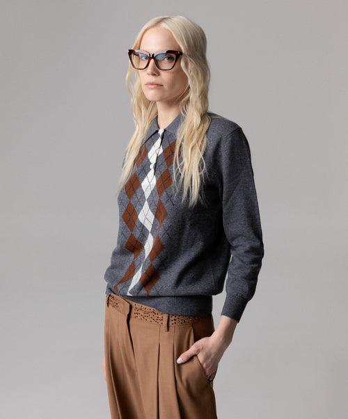 MAGLIA POLO CON INTARSIO ROMBI E CRISTALLI