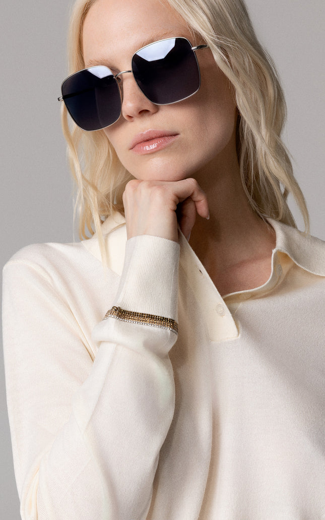 ALT Text: Women's MAGLIA STILE POLO CON MANICHE GIOIELLO AEOD0043