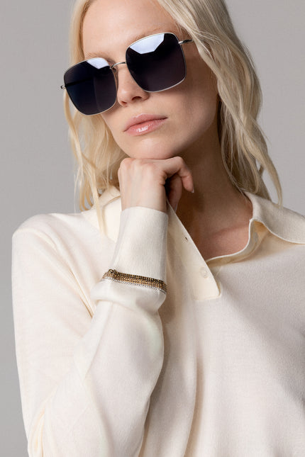 ALT Text: Women's MAGLIA STILE POLO CON MANICHE GIOIELLO AEOD0043