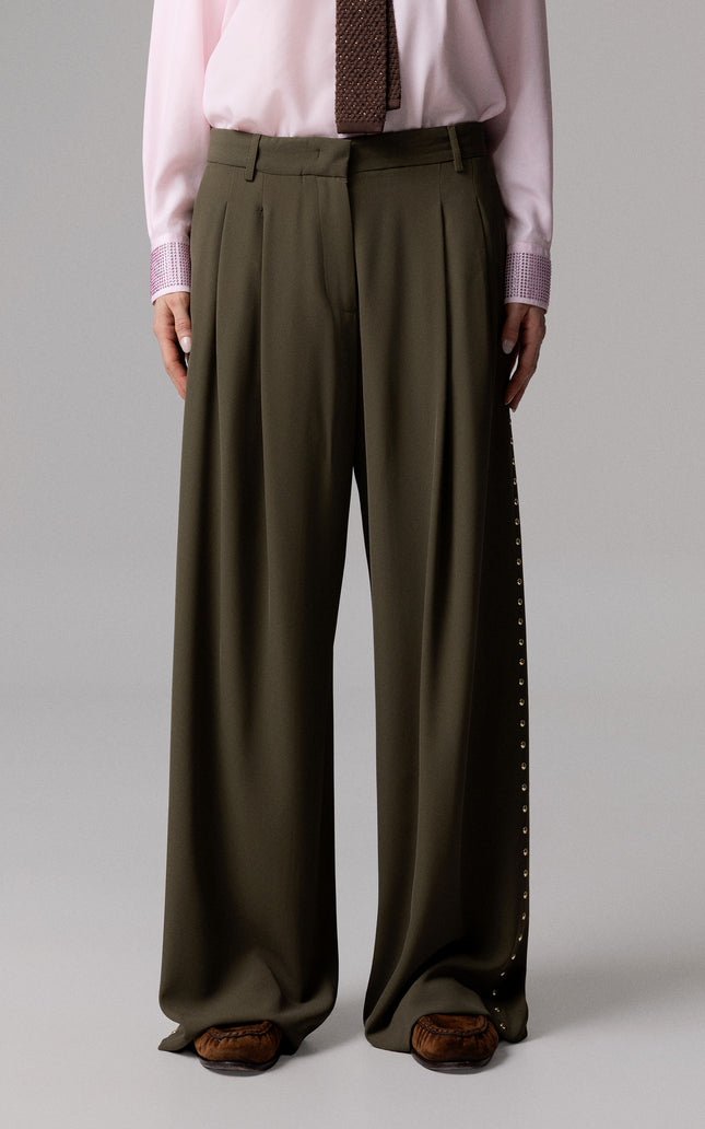 ALT Text: Women's PANTALONE PINCES WIDE LEG CON BORCHIE AEOD0049