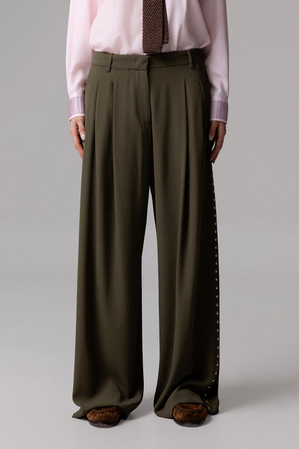 ALT Text: Women's PANTALONE PINCES WIDE LEG CON BORCHIE AEOD0049