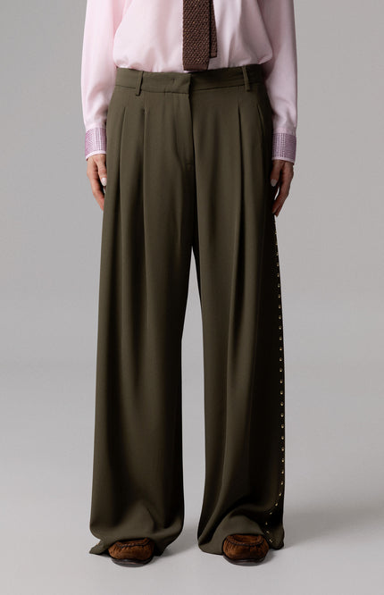 ALT Text: Women's PANTALONE PINCES WIDE LEG CON BORCHIE AEOD0049