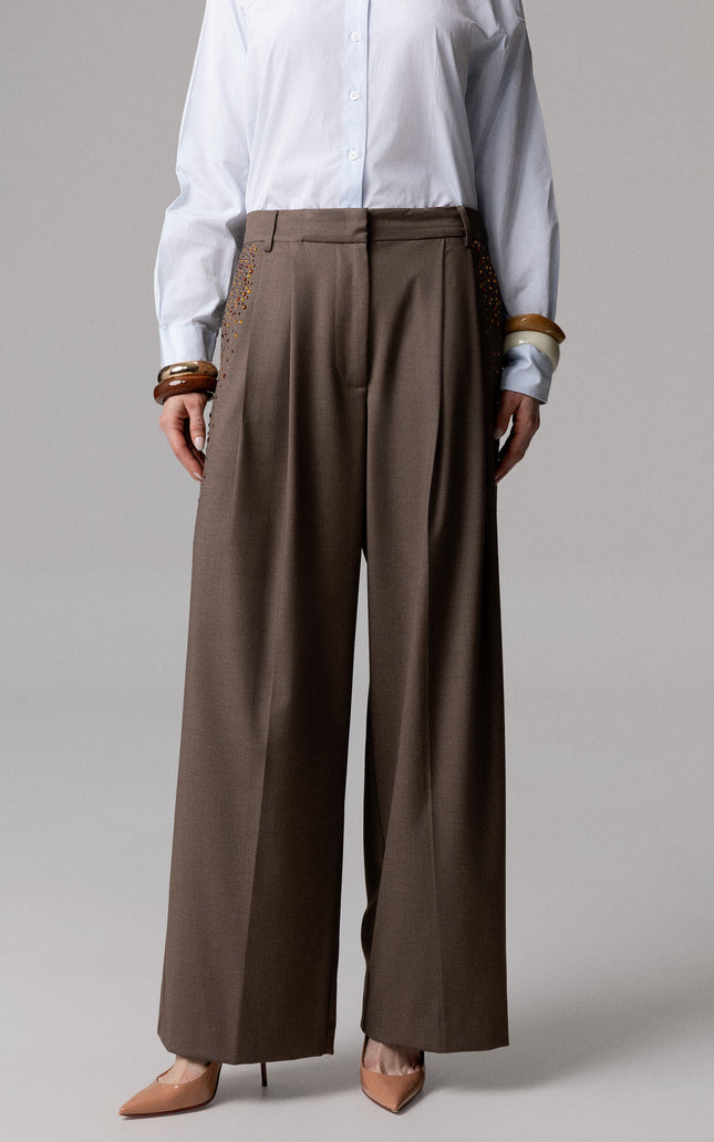 ALT Text: Women's PANTALONE SARTORIALE CON PINCES CRISTALLI AEOD0026