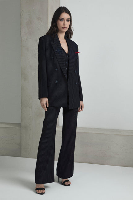 PANTAPALAZZO GESSATO SARTORIALE DRITTO CON APPLICAZIONI STRASS