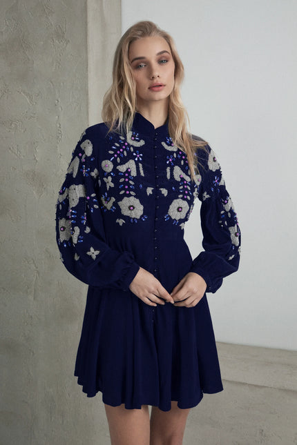 HAND-EMBROIDERED CAFTAN DRESS WITH FULL SKIRT