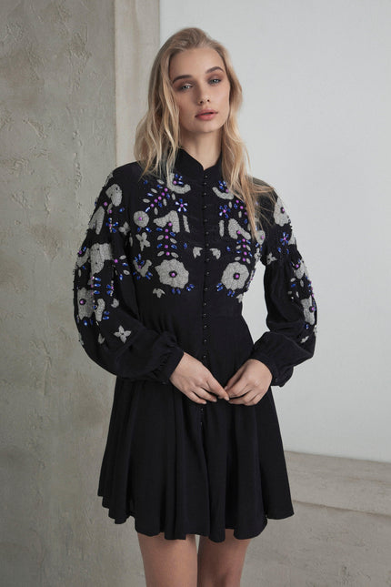 HAND-EMBROIDERED CAFTAN DRESS WITH FULL SKIRT