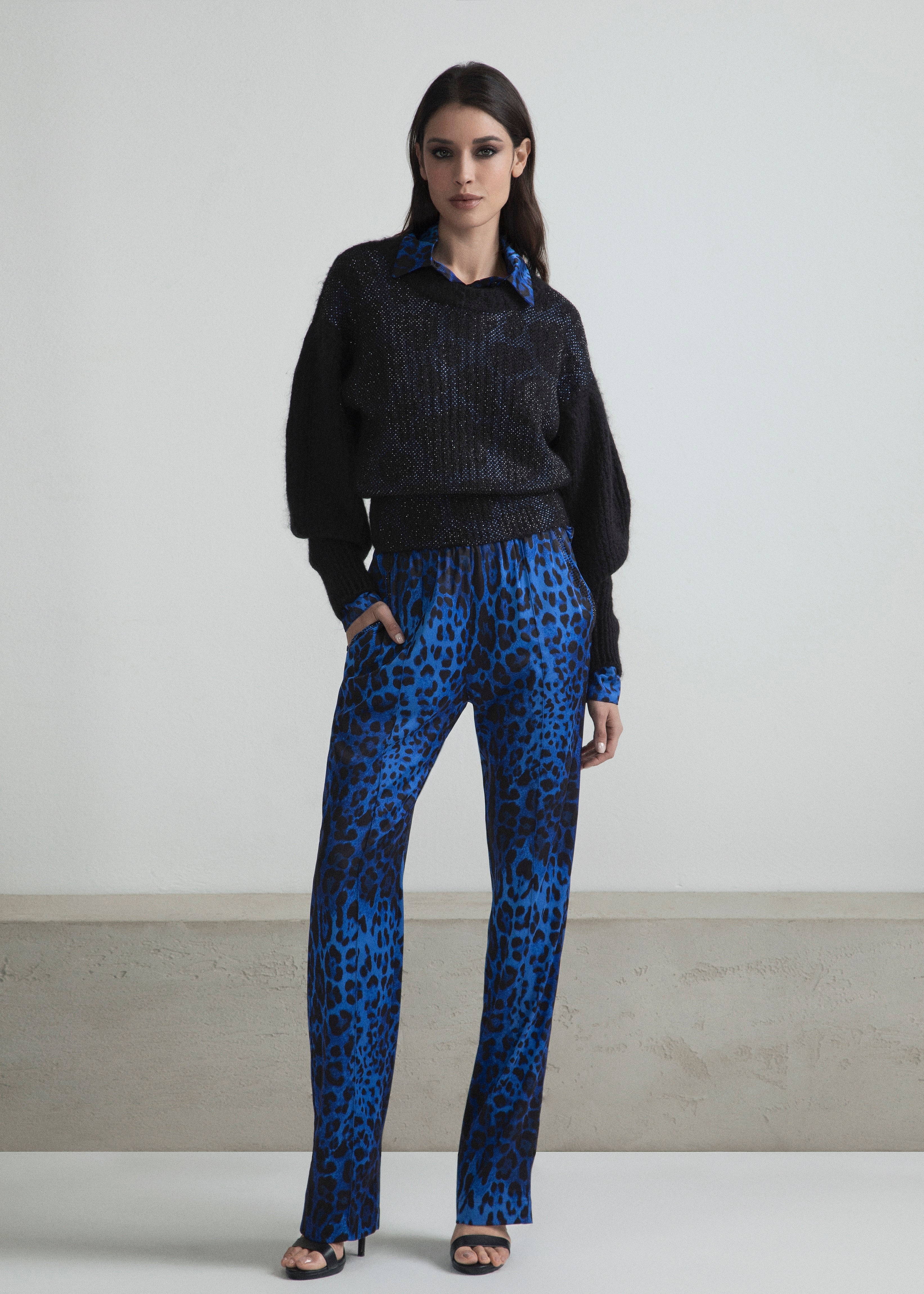 PANTALONI STILE PIGIAMA CON CINTO IN VELLUTO E STRASS