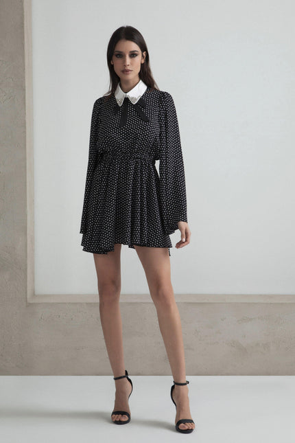 DRESS WITH FULL SKIRT, WIDE SLEEVES AND REMOVABLE COLLAR