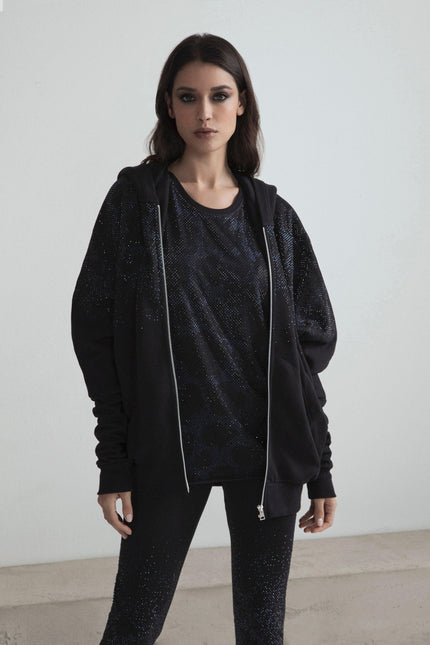 CAPE/JACKET WITH ZIP HOOD AND RHINESTONE