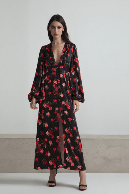 MIDI DRESS WITH FRONT SLIT AND BUTTONS