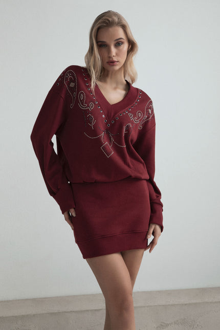 V-NECK SWEATSHIRT DRESS WITH PAISLEY PATTERN