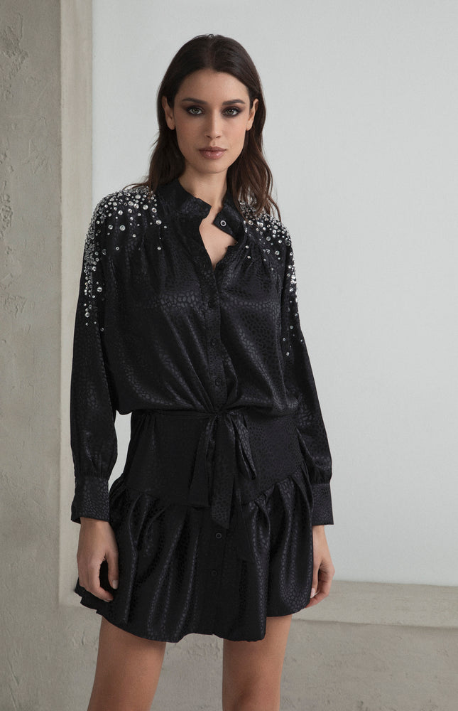 ABITO CHEMISIER GONNA A RUOTA STRASS E CINTA