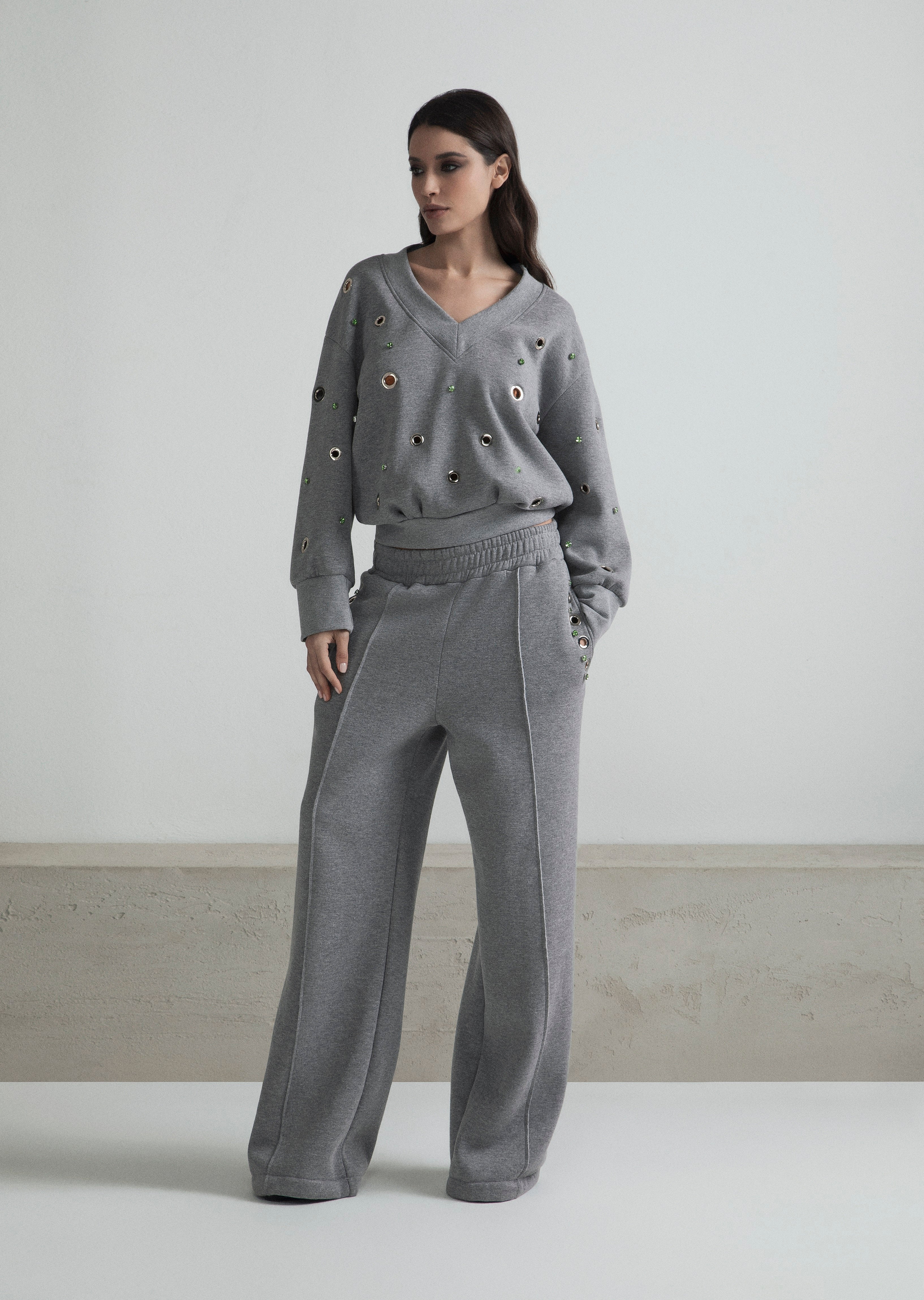 PANTALONE WIDE LEG APPL. OCCHIELLI STRASS