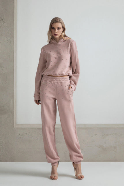 SWEATPANTS WITH RHINESTONE AND PEARL