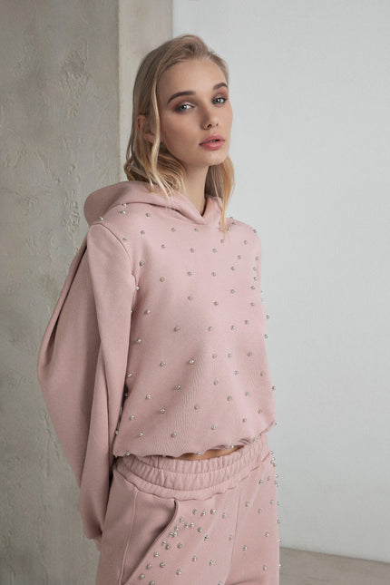 SLIM FIT HOODIE WITH STUDS AND CRYSTALS