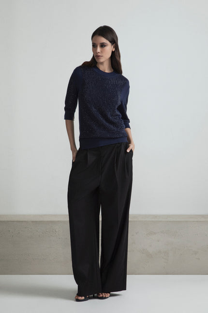 PULL‐OVER IN COTONE FULL STRASS CON CRISTALLI E MANICA LUNGA