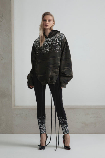 OVERSIZED CUT-OUT SWEATSHIRT WITH LACES AND RHINESTONE