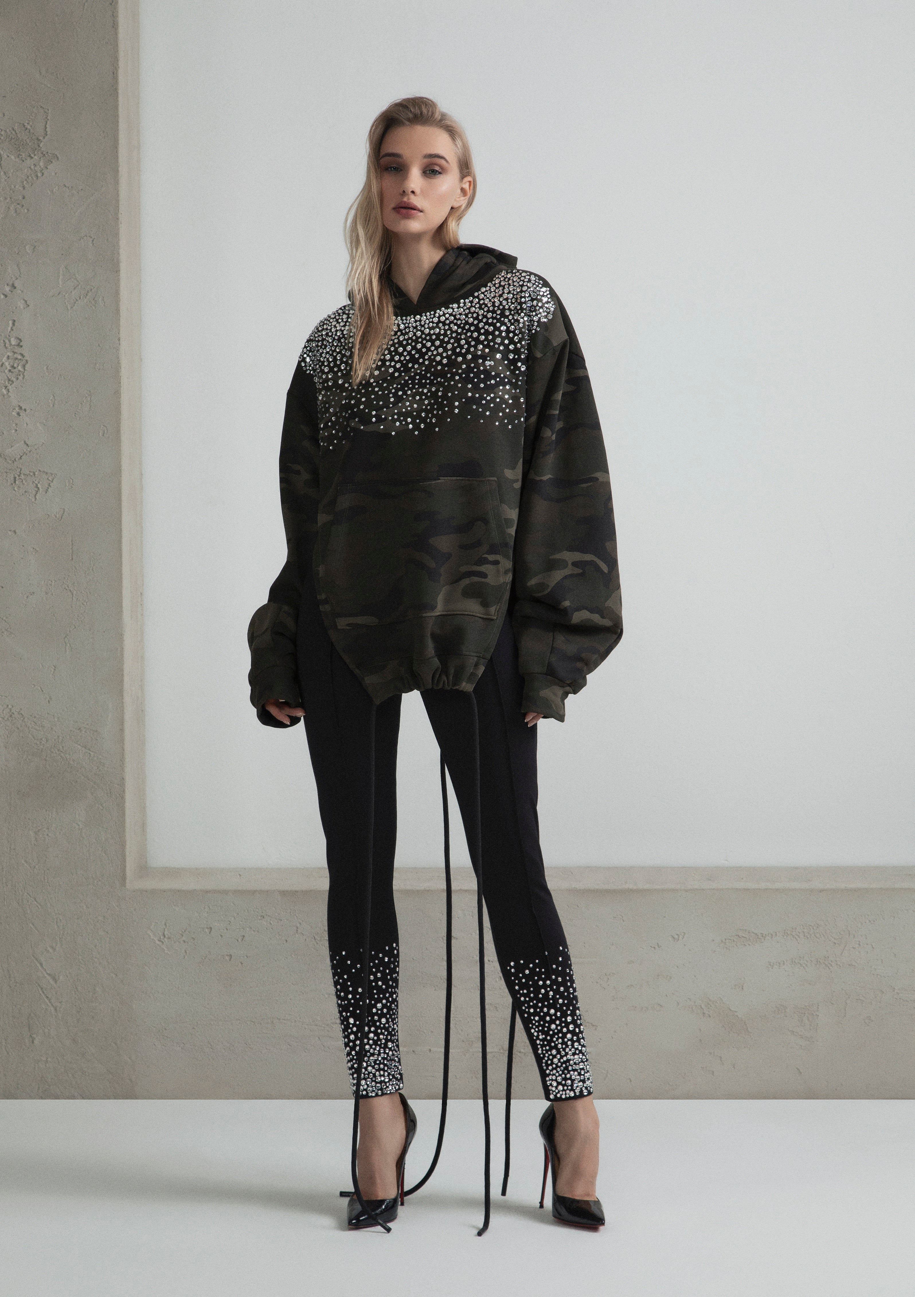 LEGGINS PUNTO MILANO CON CRISTALLI SUL FONDO