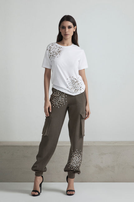 T-SHIRT WITH BIG BANG RHINESTONE AND STUDS APPLICATION