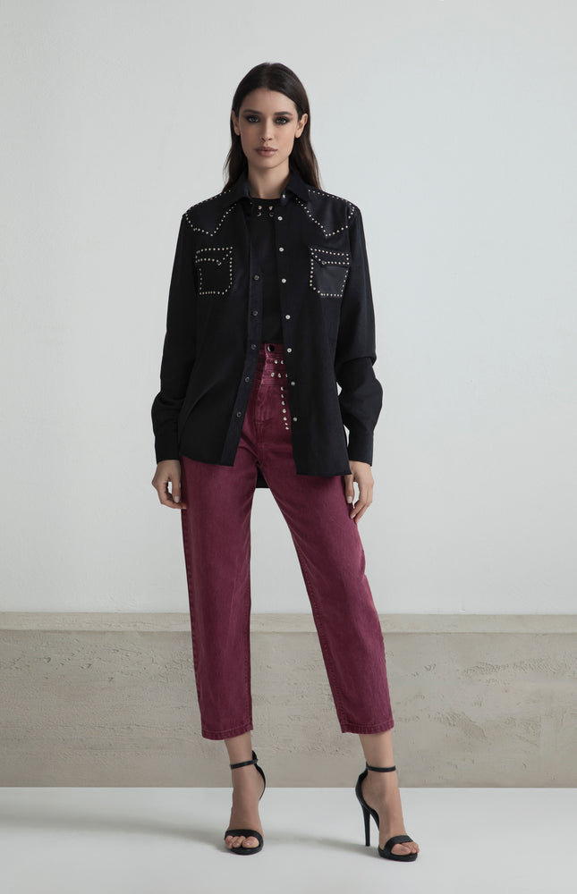 T‐SHIRT NORMAL FIT IN COTONE CON BORCHIE SUL GIROCOLLO