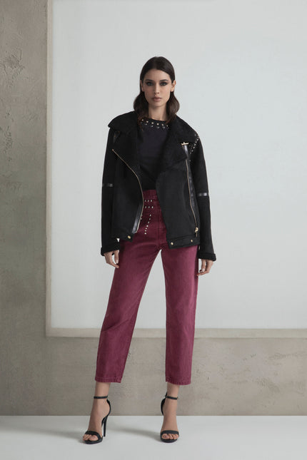 STUDDED ECO SHEEPSKIN