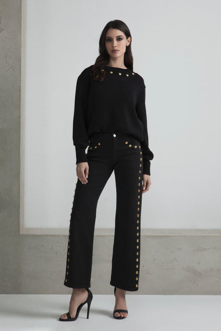 STUDDED NECKLINE PULLOVER