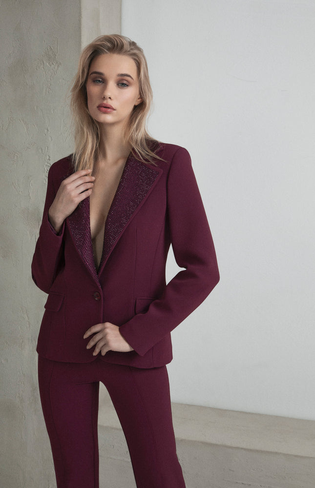 GIACCA SFIANCATA MONOPETTO TESSUTO TECNICO CON REVERS FULL STRASS