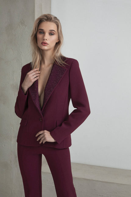 GIACCA SFIANCATA MONOPETTO TESSUTO TECNICO CON REVERS FULL STRASS