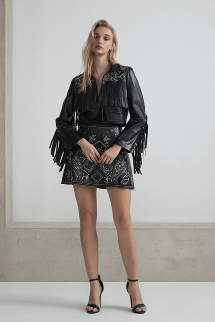 GONNA ECOPELLE RICAMO A MANO