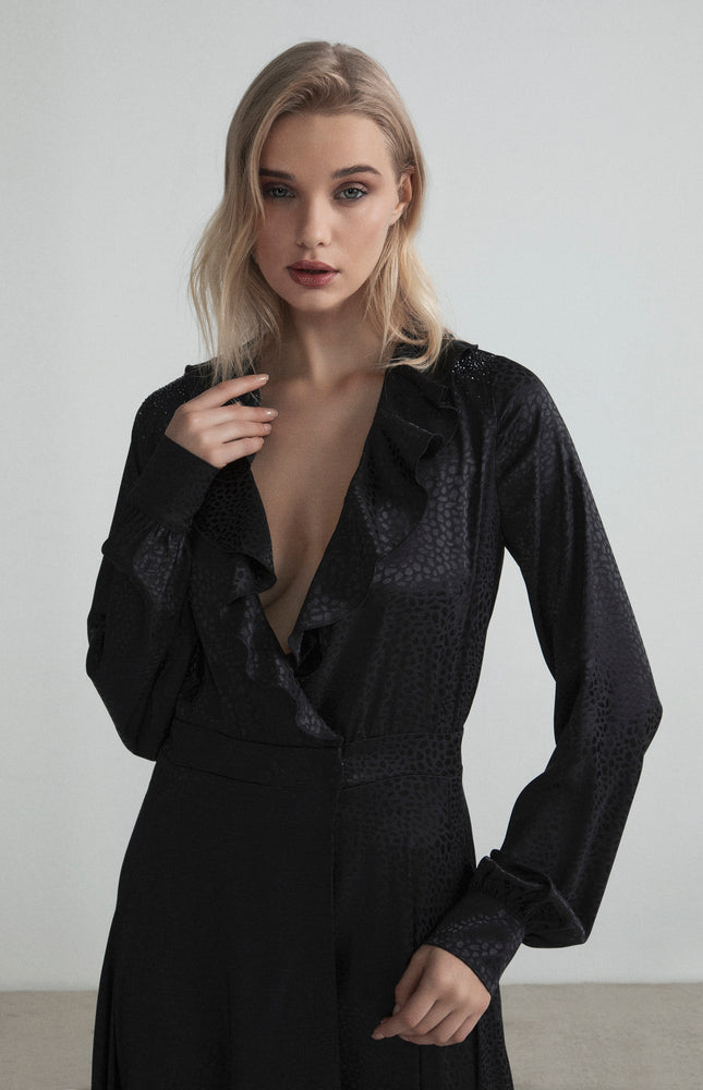 ABITO LUNGO A PORTAFOGLIO CON ROUCHES SUL DAVANTI E STRASS