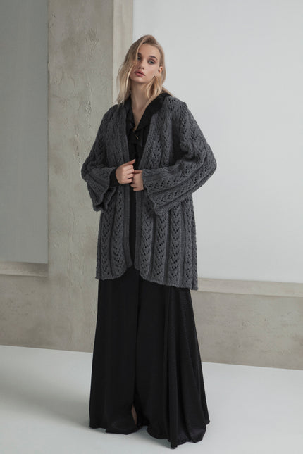 CARDIGAN TRECCIA FIT OVERSIZE IN LANA CON UN BOTTONE E TASCHE