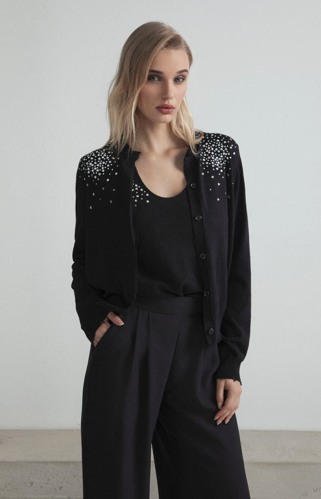 TANK TOP CON STRASS SULLO SCOLLO IN MISTO CASHMERE