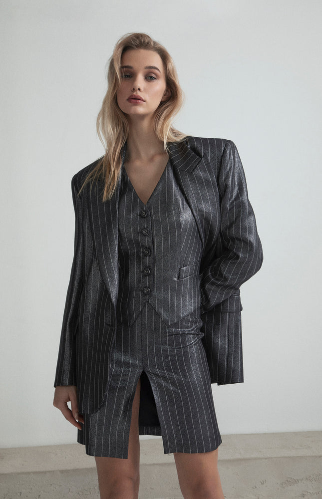 GONNA TUBINO GESSATO LAME CON SPACCO FRONTALE