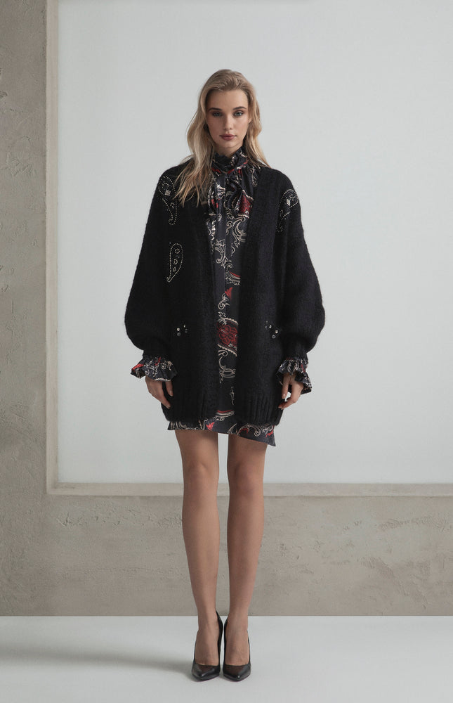 CARDIGAN LUNGO IN MISTO MOHAIR CON MOTIVO PAISLEY