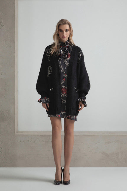 LONG MOHAIR BLEND CARDIGAN WITH PAISLEY PATTERN