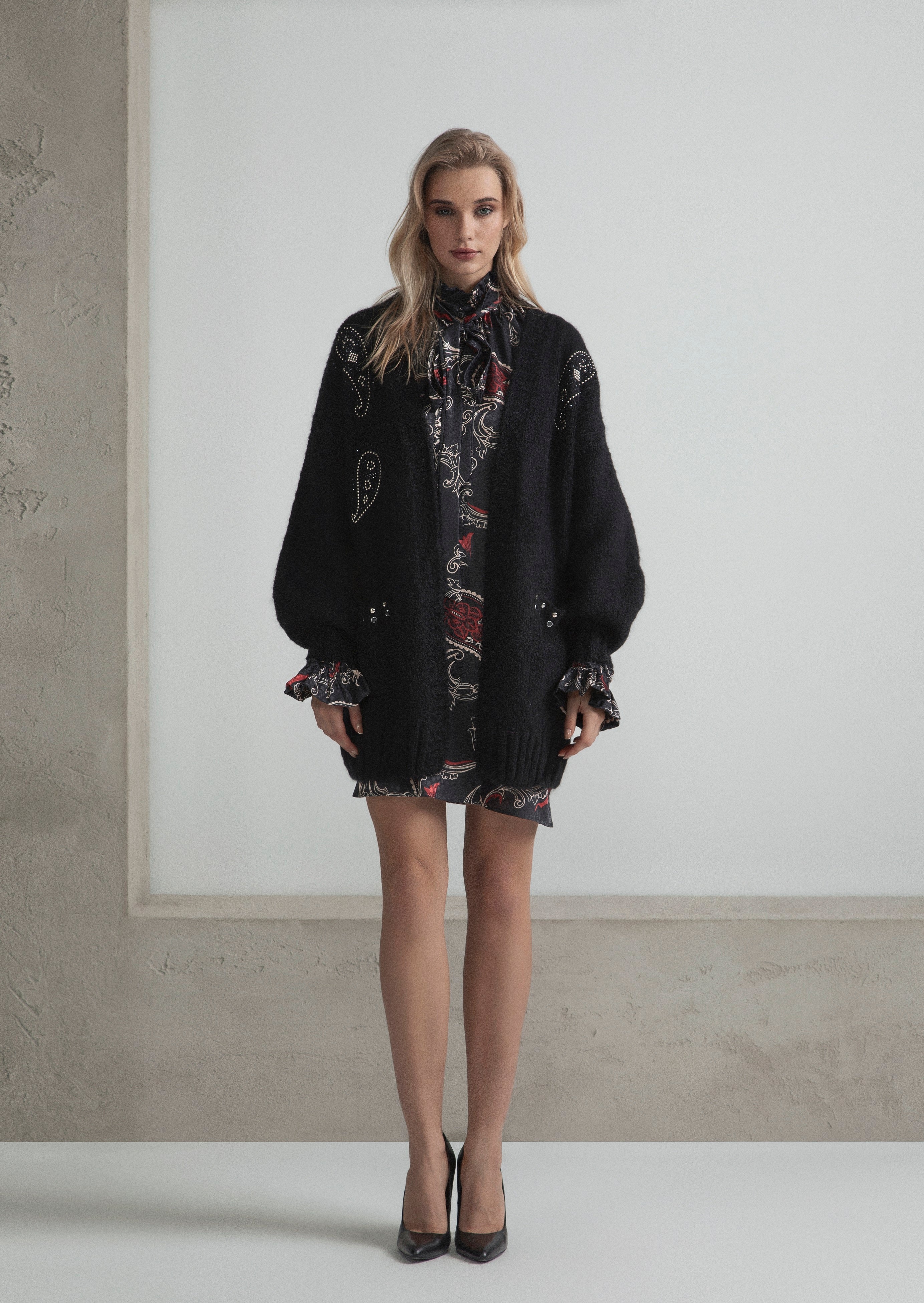 CARDIGAN LUNGO IN MISTO MOHAIR CON MOTIVO PAISLEY