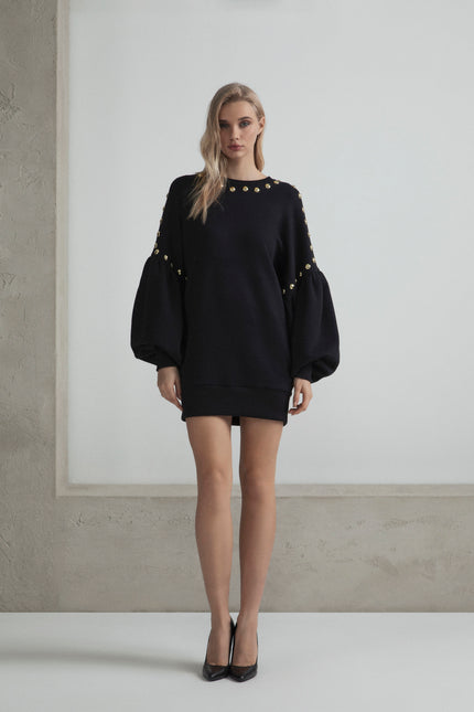 BALLOON SWEATSHIRT DRESS WITH GOLD STUDS