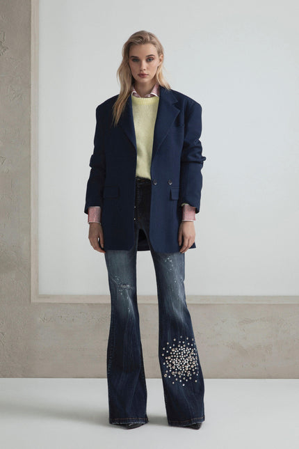 DENIM ZAMPA APPLICAZIONE BIG BANG STRASS E BORCHIE