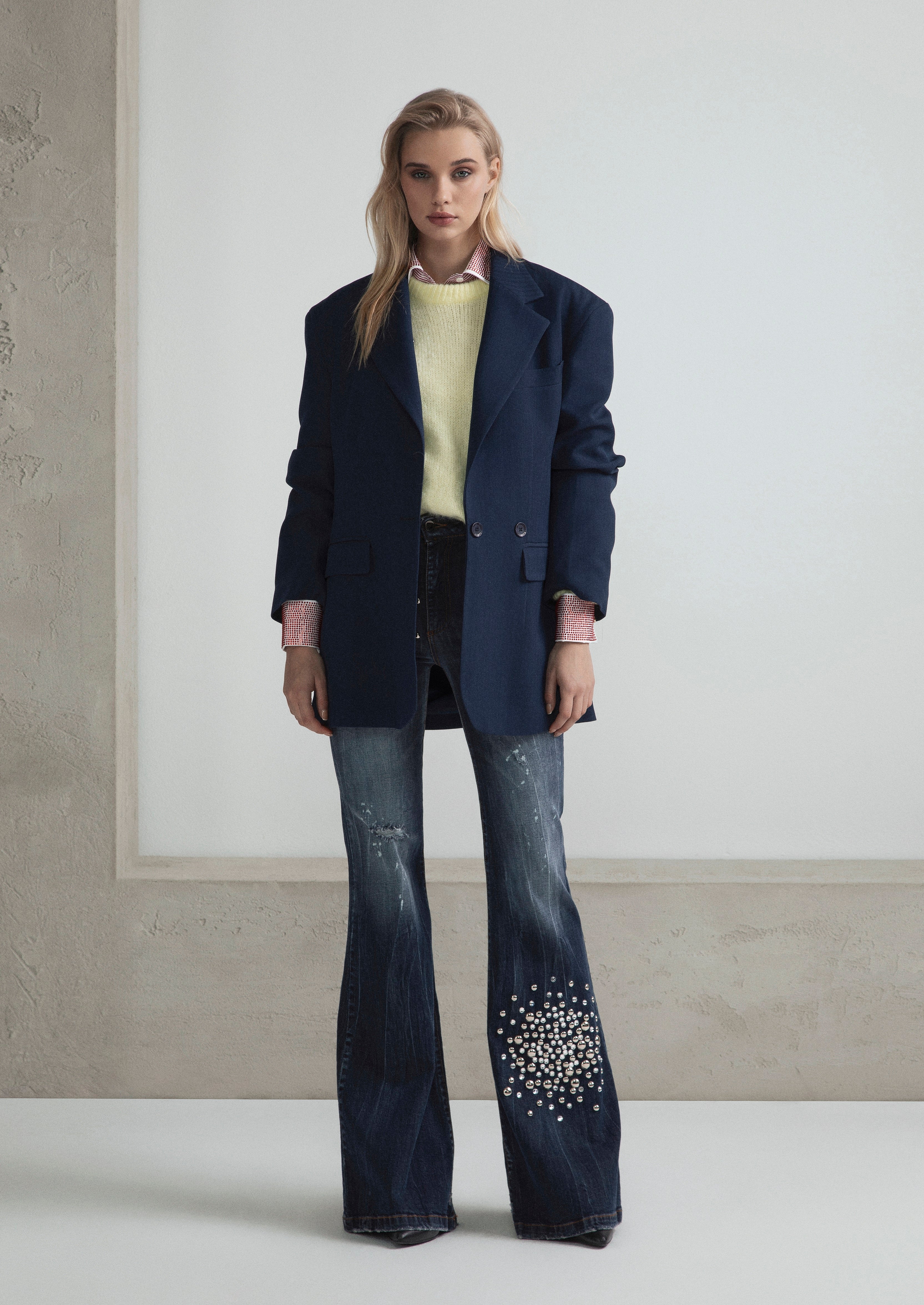 DENIM ZAMPA APPL. BIG BANG STRASS E BORCHIE