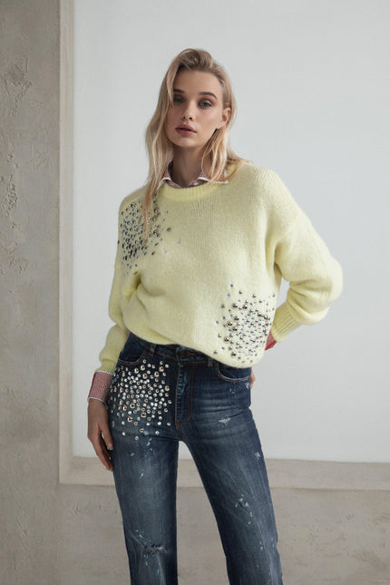 STRIPED OXFORD SHIRT WITH RHINESTONE ON THE COLLAR AND CUFFS