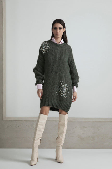 MAXI MOHAIR SWEATER WITH BIG BANG RHINESTONE STUDDED APPLICATION