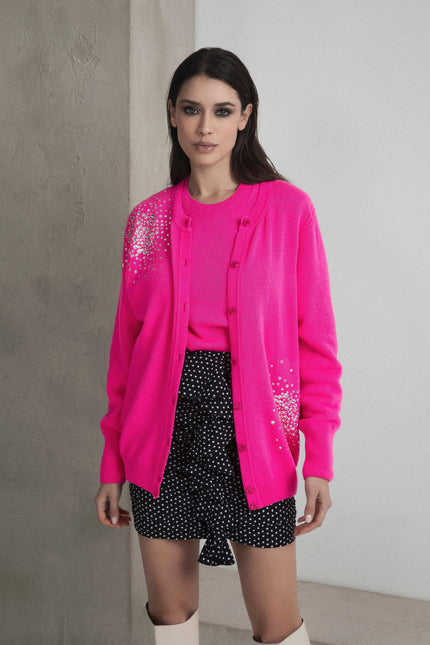 CASHMERE MIXED PULL-OVER WITH RHINESTONE APPLICATIONS