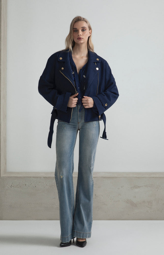 JEANS GAMBRA DRITTA CON CRIATALLI E TASCHE