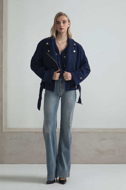 JEANS GAMBRA DRITTA CON CRIATALLI E TASCHE