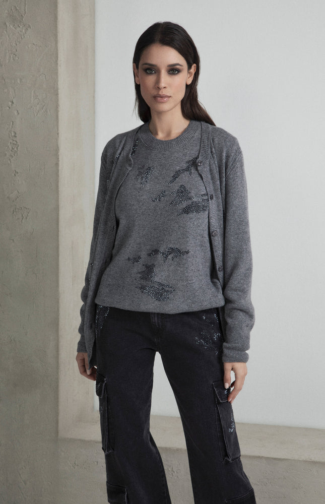 CARDIGAN MISTO CASHMERE E STRASS