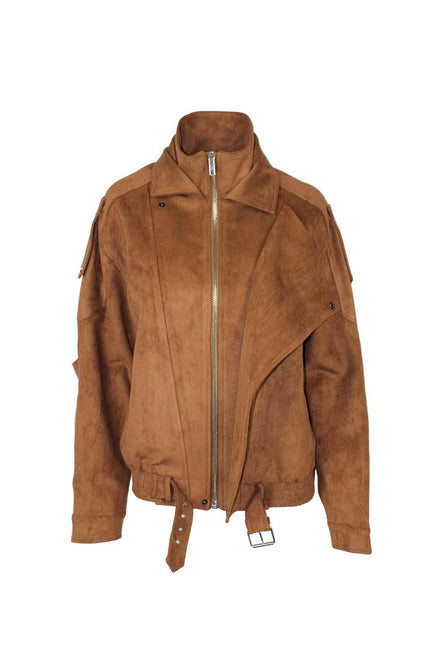 OVERSIZED ECO-SUEDE JACKET WITH POCKETS AND ZIP