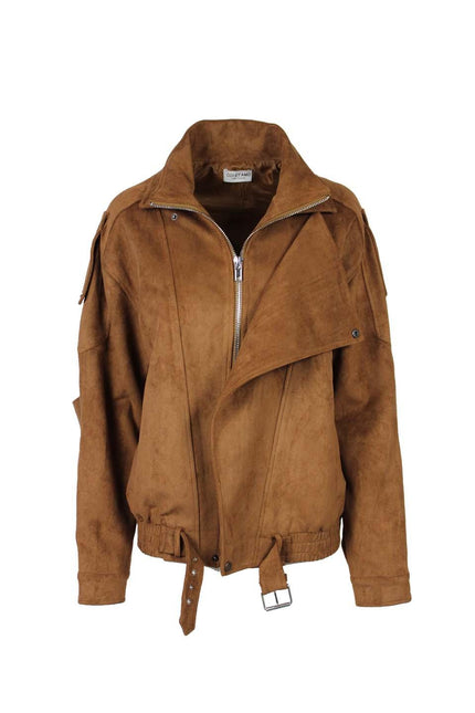 OVERSIZED ECO-SUEDE JACKET WITH POCKETS AND ZIP