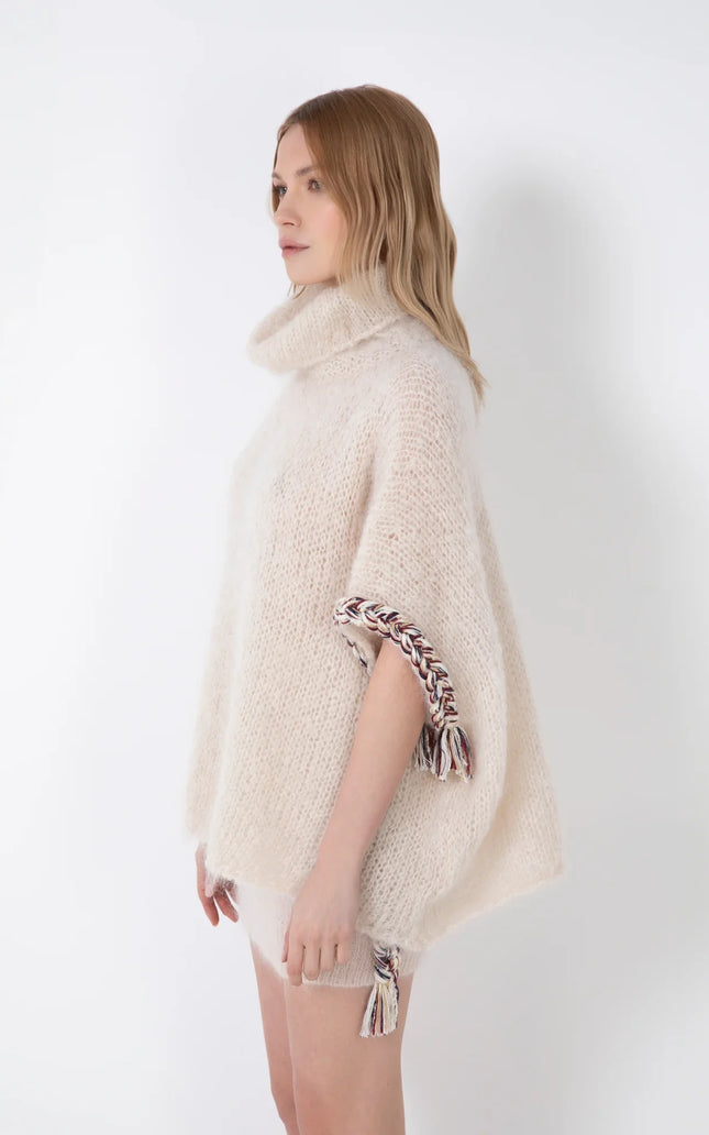 WOOL AND MOHAIR BLEND CAPE WITH BRAID DECORATION ON THE SLEEVES