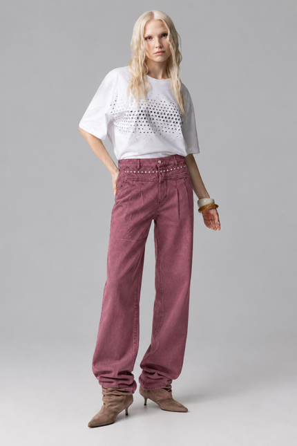 JEANS BARREL A VITA ALTA CON BORCHIE