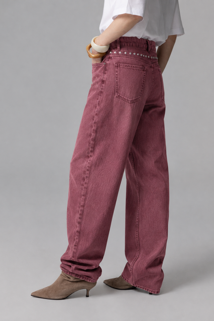 JEANS BARREL A VITA ALTA CON BORCHIE